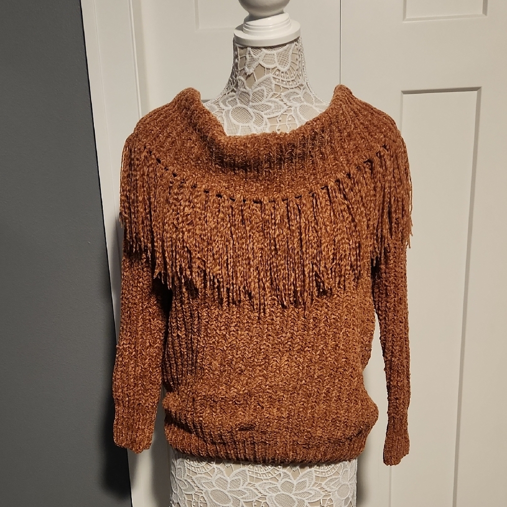 Impressions Rust Fringe Cowl Sweater